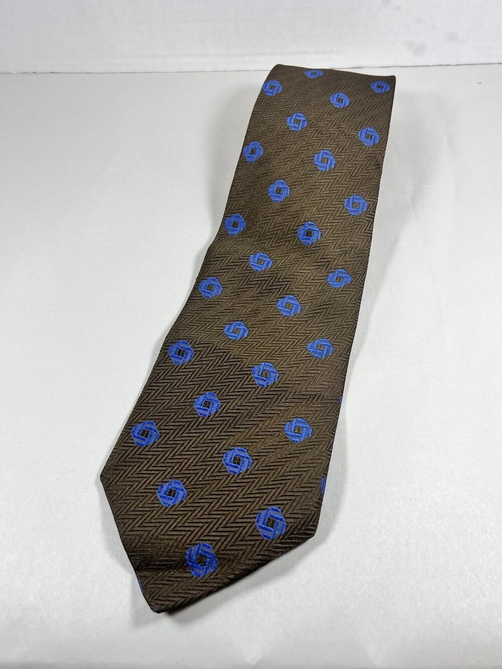 Robert Talbott Best of Class Mens Silk Tie Brown Blue Geometric Geometric USA